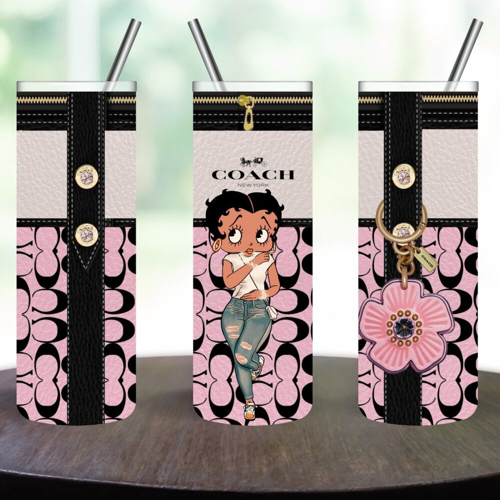 Betty Boop Pink & Black  Style Stainless Steel 20oz Skinny Tumbler